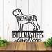 Bullmastiffs Live Here metal sign with Beware, in matte black powder coat.